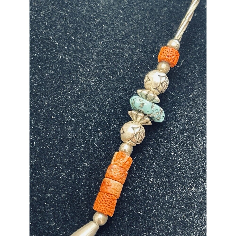 Southwestern Silver Tone Turquoise Coral Bead Necklace & Bracelet Lot Untested - Picture 8 of 14